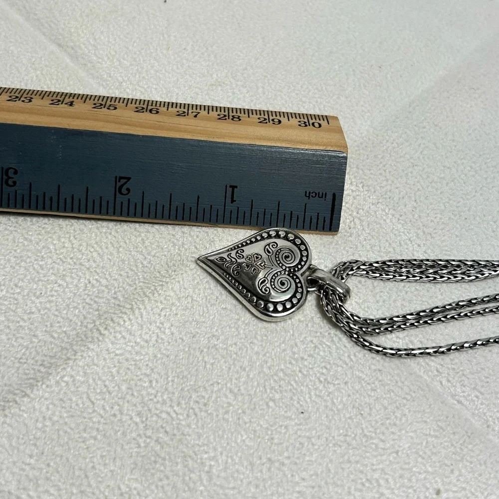 Brighton French Quarter Ophelia Heart Necklace Silver Plated 17” Triple Chain - Picture 7 of 16